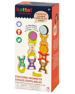 Игрален комплект Battat - Дървени цветни маймунки за подреждане