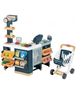 Игрален комплект Smoby - Супермаркет, с аксесоари и количка за пазаруване