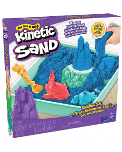 Игрален комплект Kinetic Sand - Пясъчник с аксесоари и син кинетичен пясък
