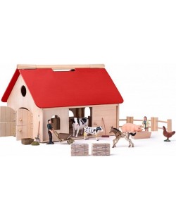 Игрален комплект Woody - Дървена ферма с животни и хора