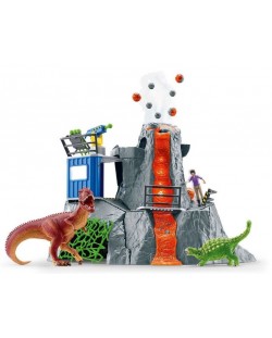 Игрален комплект Schleich Dinosaurs - Базов лагер, експедиция до вулкан