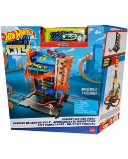 Игрален комплект Hot Wheels City - Паркинг, със зелена количка