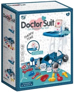 Игрален комплект Raya Toys - Лекарски кабинет с количка, 17 части