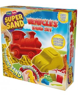 Игрален комплект Play-Toys - Кинетичен пясък, Превозни средства