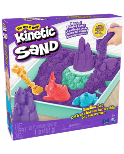 Игрален комплект Kinetic Sand - Пясъчник с аксесоари и лилав кинетичен пясък