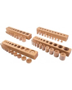 Игрален комплект Smart Baby - Монтесори дървени цилиндри с дръжка, 40 броя