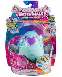Игрален комплект  Hatchimals - Яйце с герои, свтлосиньо