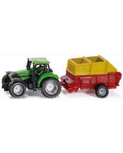 Метална количка Siku Agriculture - Трактор Deutz с ремарке за товар