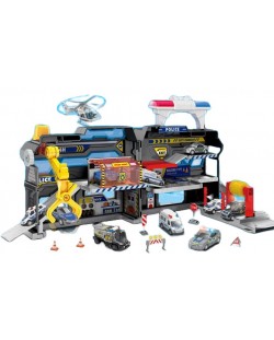 Игрален комплект Raya Toys - Паркинг, Полицейски участък с 2 коли
