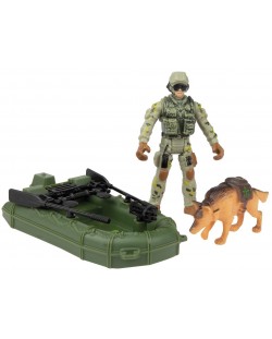 Игрален комплект Toi Toys Alfafox - Войник с куче и лодка