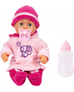 Интерактивна кукла Bayer First Words Baby - Розова рокля с мишле, 38 cm