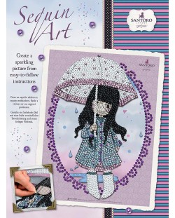Творчески комплект KSG Crafts Sequin Art Gorjuss - Изкуство с пайети, Момиче с чадър