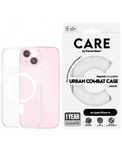 Калъф CARE - Flagship, iPhone 15, MagSafe White, прозрачен