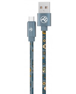 Кабел Tellur - Graffiti, USB-A/USB-C, 3A, 1 m, син