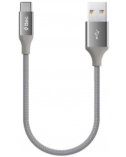 Кабел ttec - AlumiCable, USB-A/USB-C, 0.3 m, сив