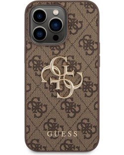 Калъф Guess - PU 4G Metal Logo, iPhone 14 Pro, кафяв