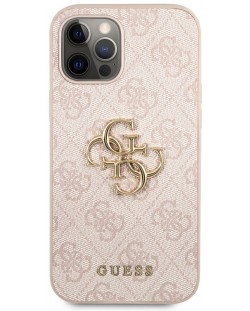 Калъф Guess - PU 4G Metal Logo Case, iPhone 12/12 Pro, розов
