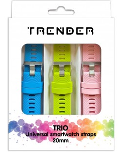Каишки Trender - Trio Bundle, 20 mm, 3 броя, розова/синя/зелена