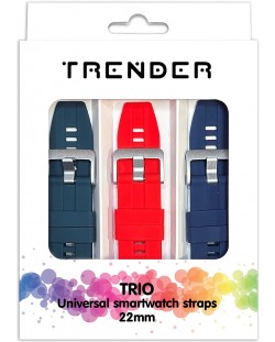 Каишки Trender - Trio Silicone, 22 mm, 3 броя, зелена/червена/синя