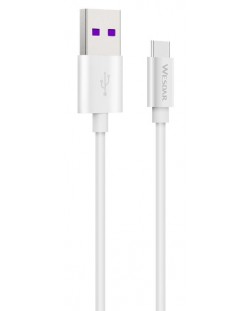 Кабел Wesdar - 2075100255, USB-A/USB-C, 2 m, бял