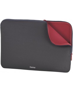 Калъф за лаптоп Hama - Neoprene, 15.6'', сив/червен