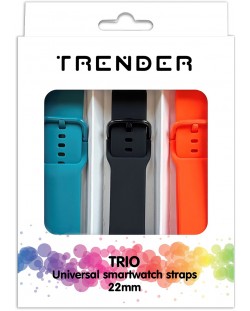 Каишки Trender - Trio Bundle Sport, 22 mm, 3 броя, сива/черна/оранжева