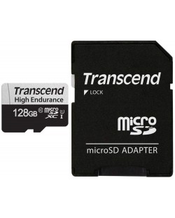 Карта памет Transcend - High Endurance, 128GB, microSD + адаптер