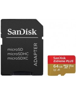 Карта памет SanDisk - Extreme PLUS, 64GB, microSDXC, Class10 + адаптер