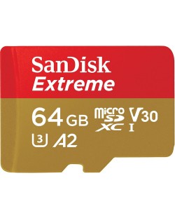Карта памет SanDisk - Extreme, 64GB, microSDXC, Class10 + адаптер