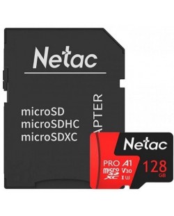 Карта памет Netac - 128GB PRO A1, microSDXC, Class10 + адаптер