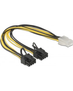 Кабел Delock - PCI Express Power, 6 pin F/2x 8 pin M, 0.3 m, жълт/черен