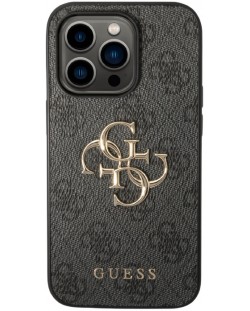Калъф Guess - PU 4G Metal Logo, iPhone 15 Pro Max, сив