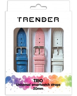 Каишки Trender - Trio Croco, 20 mm, 3 броя, синя/розова/бяла