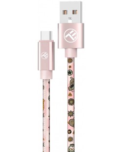 Кабел Tellur - Graffiti, USB-A/USB-C, 3A, 1 m, розов
