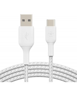 Кабел Belkin - Boost Charge, braided, USB-A/USB-C, 2 m, бял
