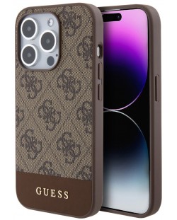 Калъф Guess - PU 4G Stripe, iPhone 15 Pro Max, MagSafe, кафяв