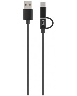 Кабел TnB - 2 в 1, USB-A/Micro USB/USB-C, 1 m, черен