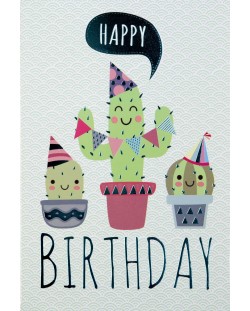 Картичка за рожден ден Busquets - Кактуси, зелена