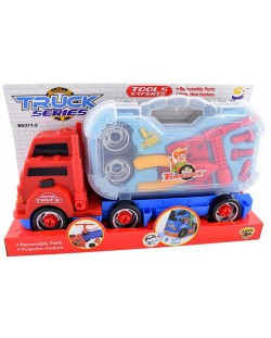 Детска играчка - Камионче, с куфарче, червено, 37 cm