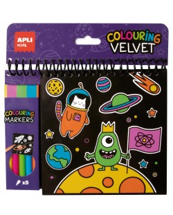 Кадифена книжка за оцветяване + 5 цветни маркера