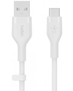 Кабел Belkin - Boost Charge, silicone, USB-A/USB-C, 2 m, бял