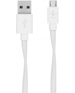 Кабел Belkin - Flat, USB-A/Micro USB, 1.5 m, бял