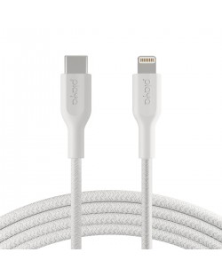 Кабел Belkin - Playa, USB-C/Lightning, braided, 1 m, бял
