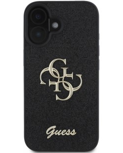 Калъф Guess - PU Fixed Glitter 4G Metal Logo, iPhone 16 Plus, черен