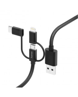 Кабел Hama - 3 в 1, USB-A/Micro USB/Lightning/USB-C, 1.5 m, черен