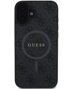 Калъф Guess - PU Leather 4G Colored Ring MagSafe, iPhone 16 Plus, черен