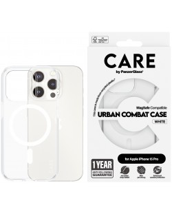 Калъф CARE - Flagship, iPhone 15 Pro, MagSafe White, прозрачен