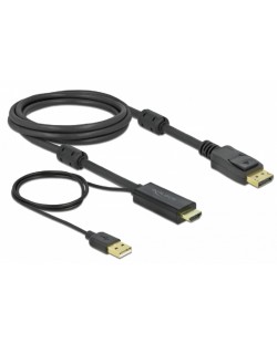 Кабел Delock - 3 в 1, HDMI+USB-A/DisplayPort, 2 m, черен