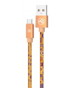 Кабел Tellur - Graffiti, USB-A/USB-C, 3A, 1 m, оранжев