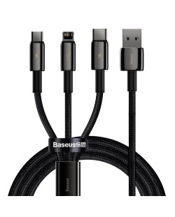 Kабел Baseus - Tungsten, USB-А/USB-C/Lightning/Micro USB, 1.5 m, черен